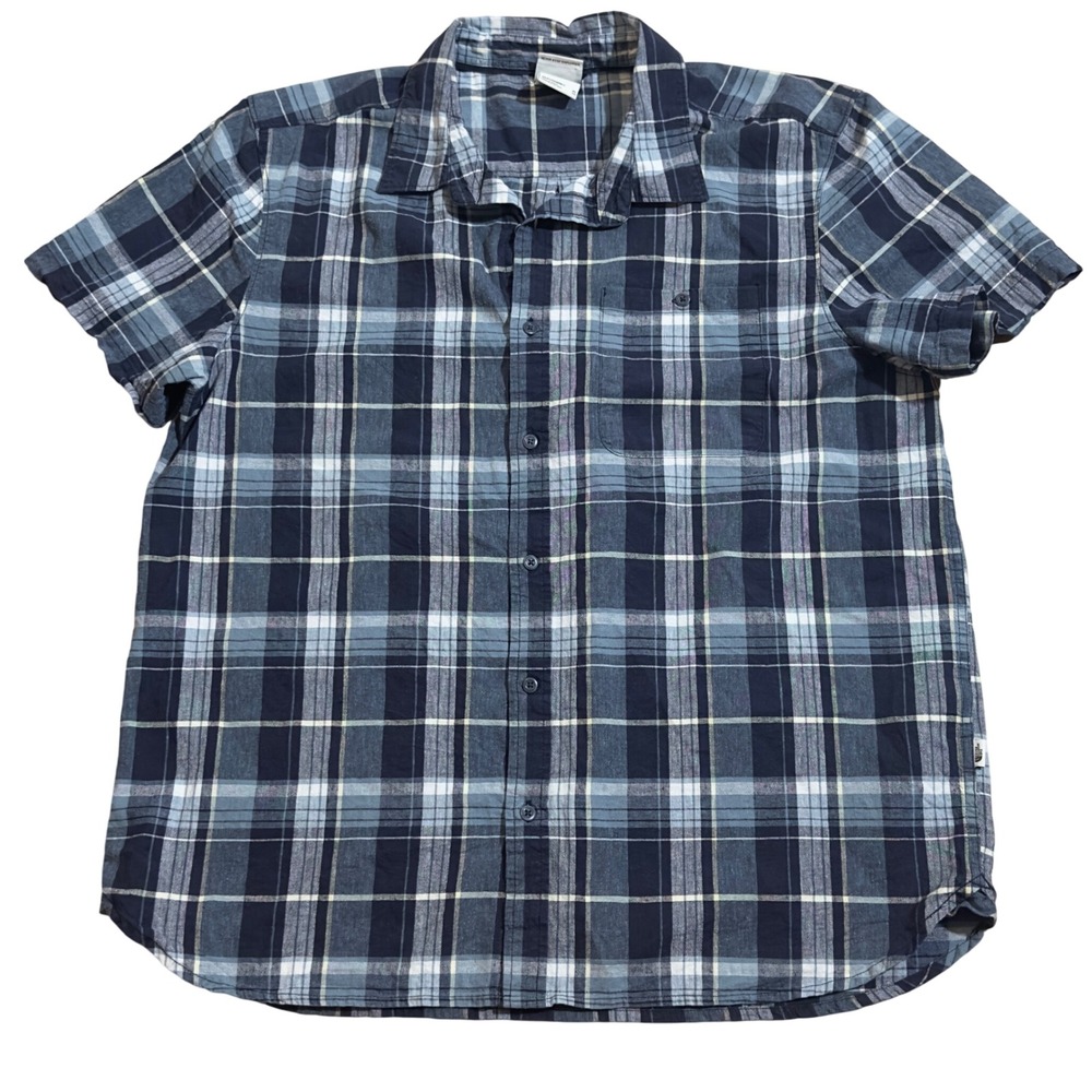The North Face Mens XL Blue Plaid Button Down Short Sleeve‎ Shirt